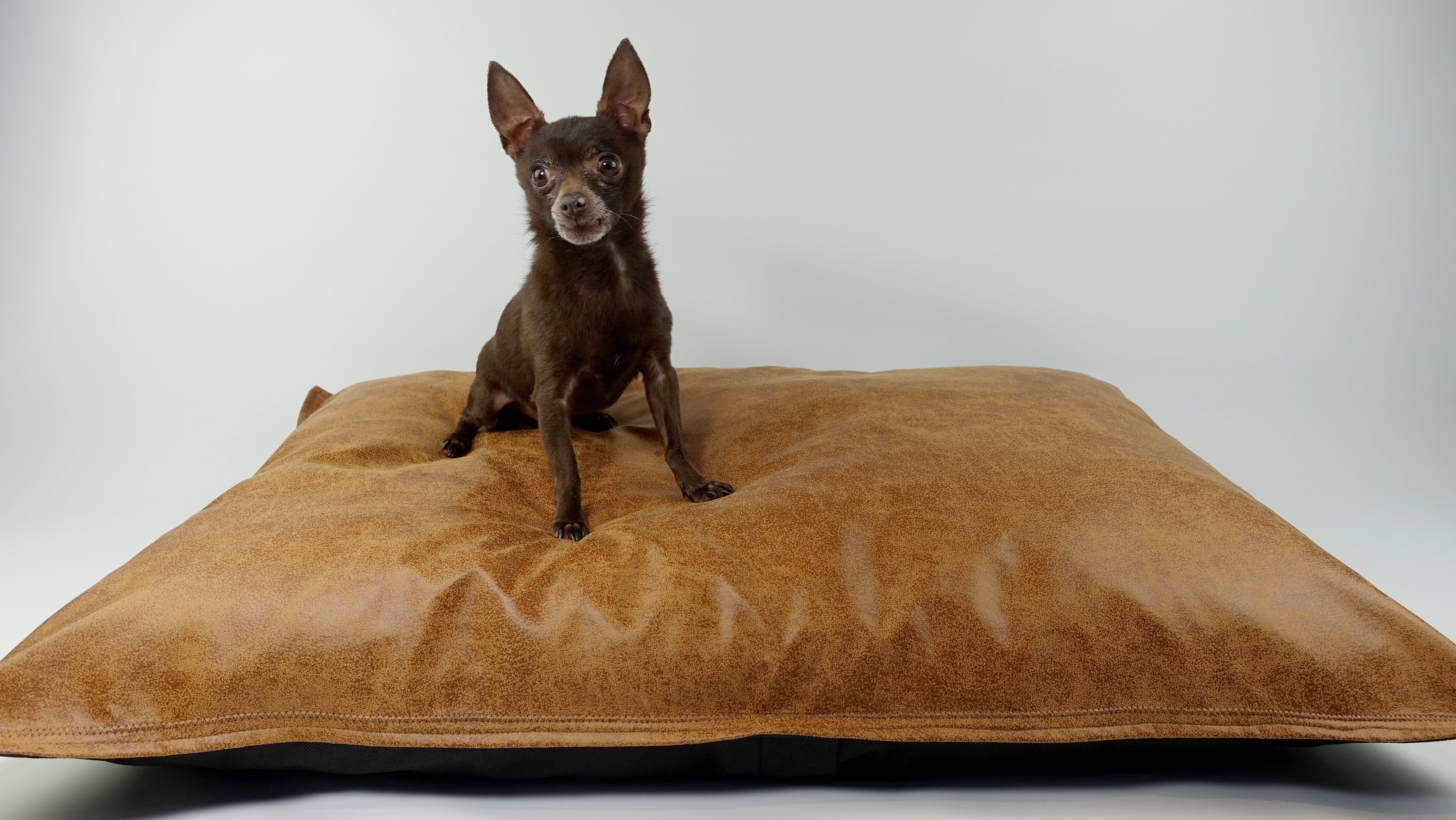 Handmade Vegan Leather Dog Cushion - Tan