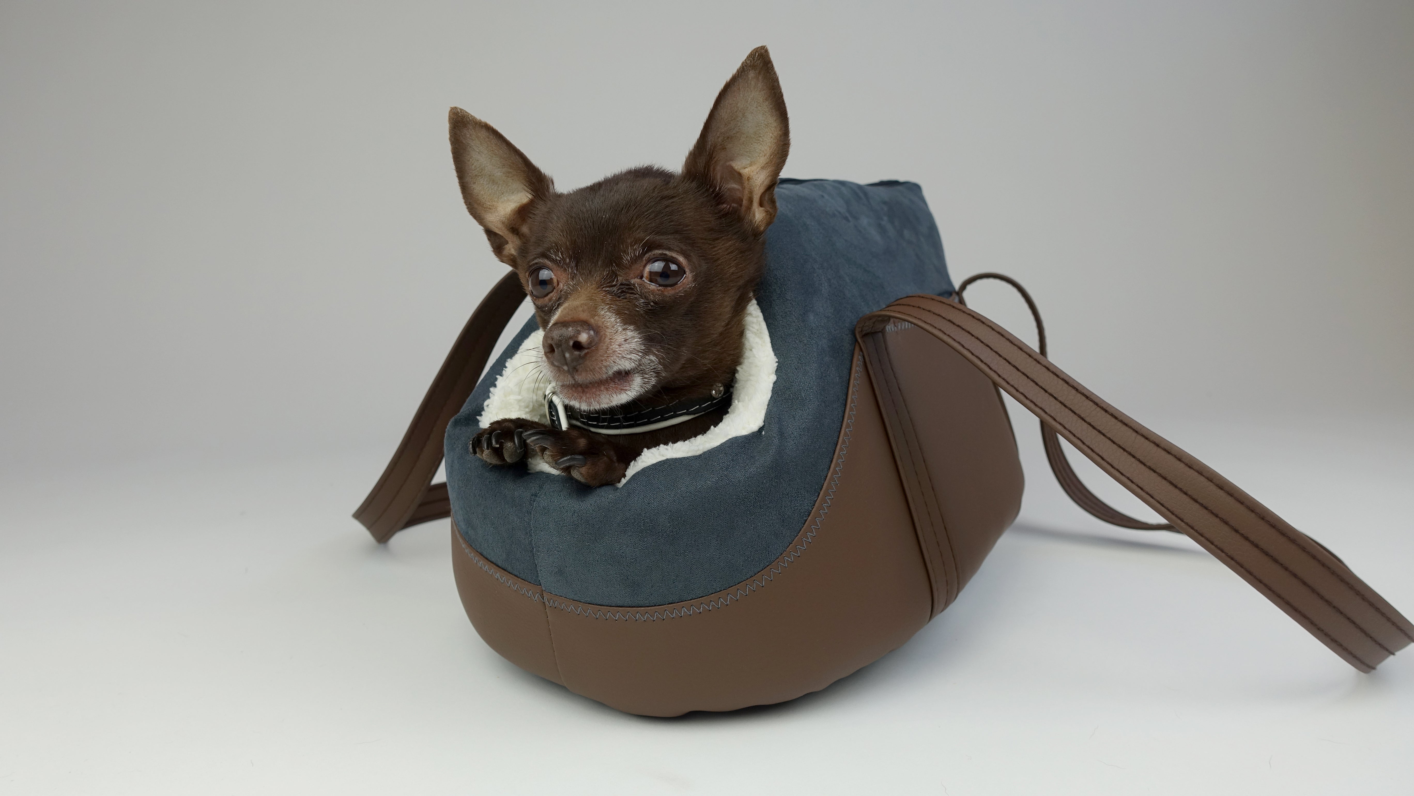 Handmade Pet Travel Bag - Navy/Brown